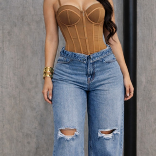 CALÇA JEANS WIDE LEG  PANTALONA BOCA LARGA PREMIUM em Oferta na Shopee