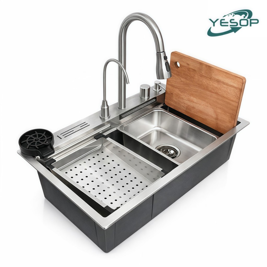 YESOP Cuba Pia Quadrada Cozinha Gourmet 75x45cm Escovado Inox 304 Com Torneira E Acessórios em Oferta na Shopee