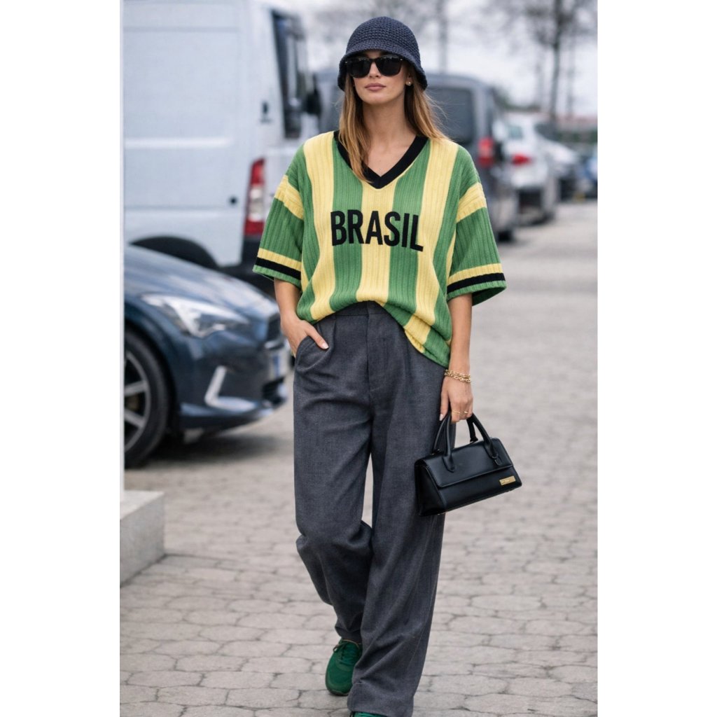 Blusa Tricô Copa Brasil Feminina Moda Casual Oversized ESC JP Blusão Blogueira
