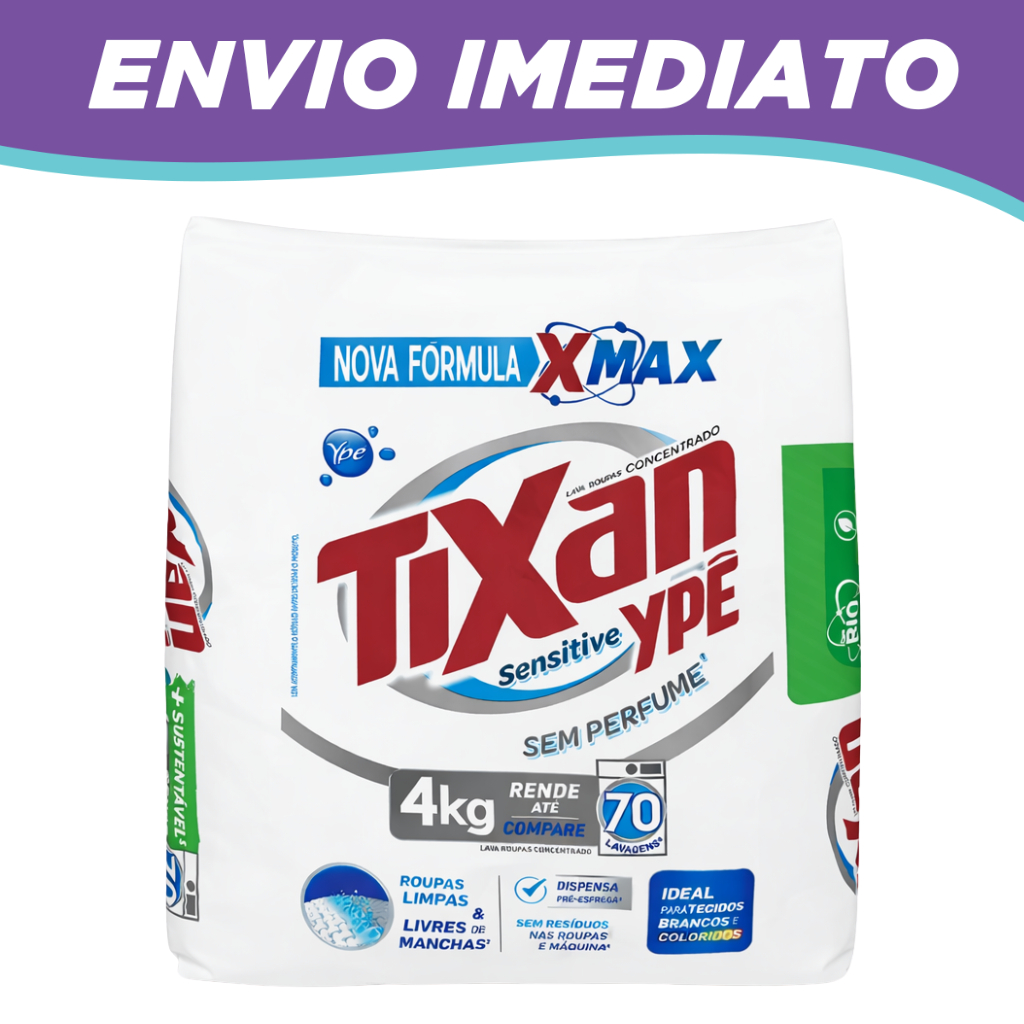 Sabão em Pó Concentrado Tixan Ypê Sensitive Sem Perfume 4kg