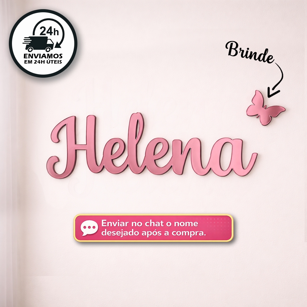 Nome Decorativo em Acrílico Espelhado Personalizado Dourado/Rose Gold/Prata