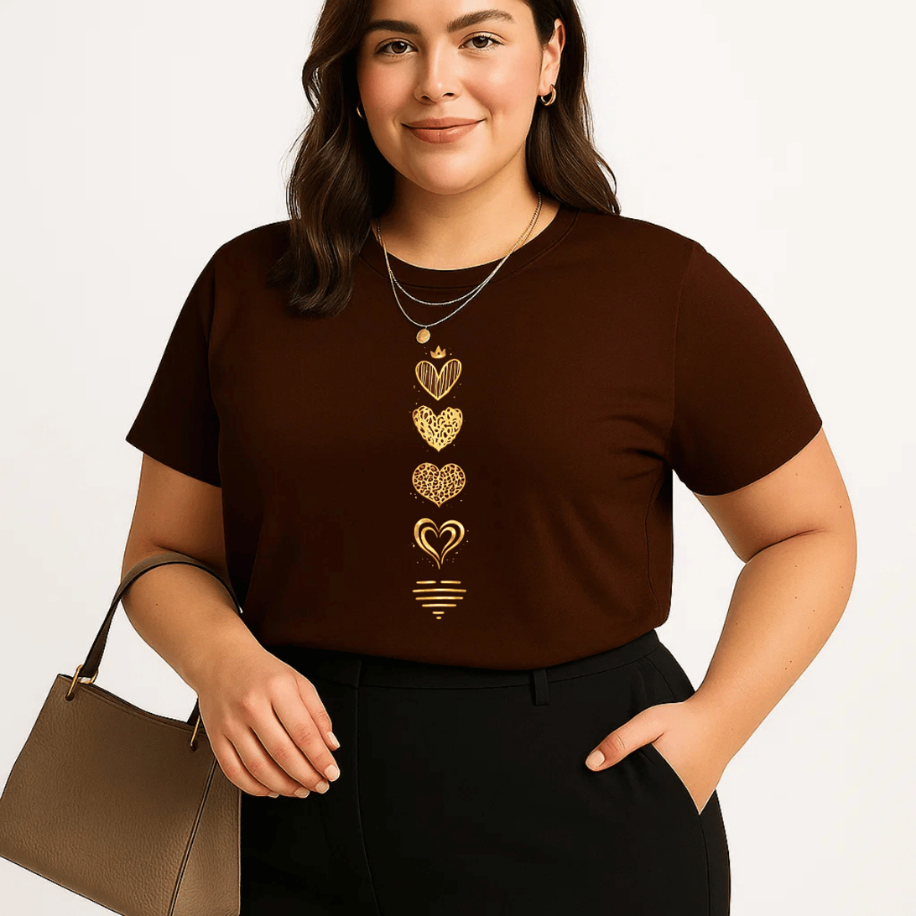 Camiseta Plus Size Feminina P Ao G5 Algodão 100% Estampada 5 Coração Básica Casual Academia Verão em Oferta na Shopee