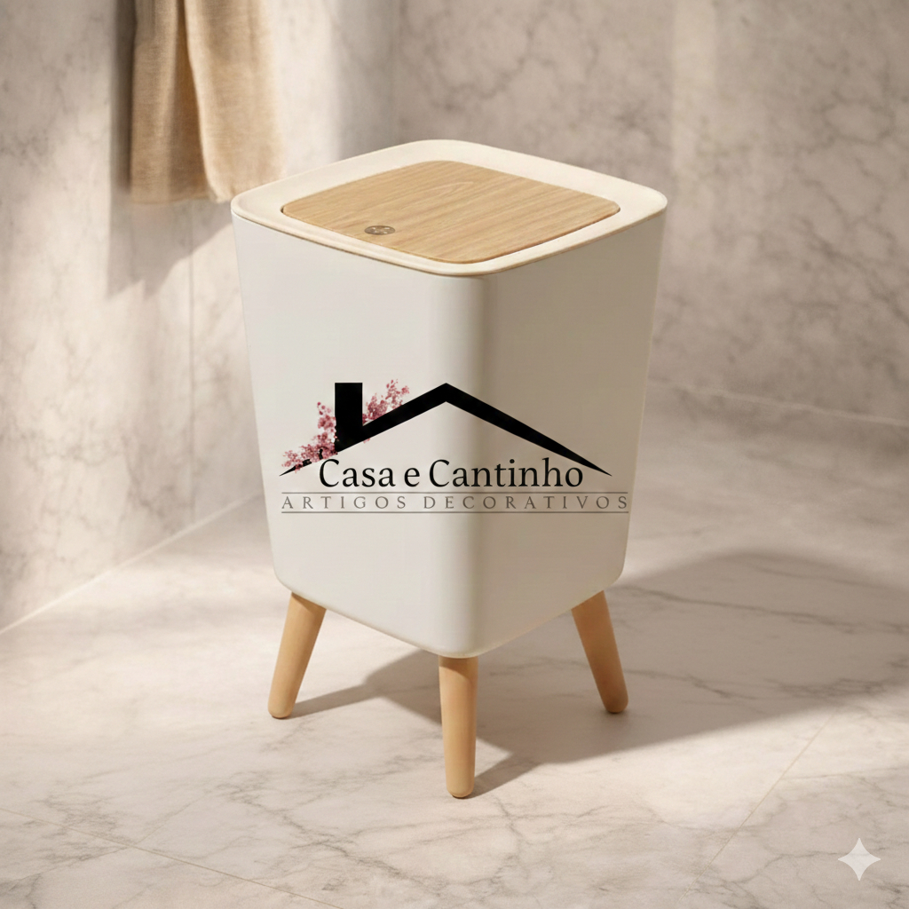 Lixeira De Plástico 7 Litros Branca Quadrada Pés De Bambu Tampa Click De Pressão Cozinha Banheiro em Oferta na Shopee