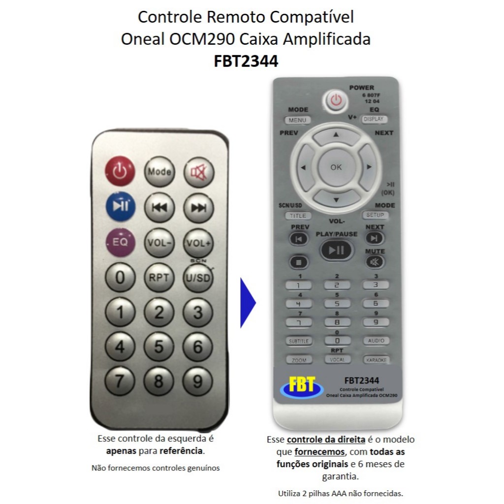 Controle Compatível Oneal Ocm 2344 Caixa Amplif FBT2344