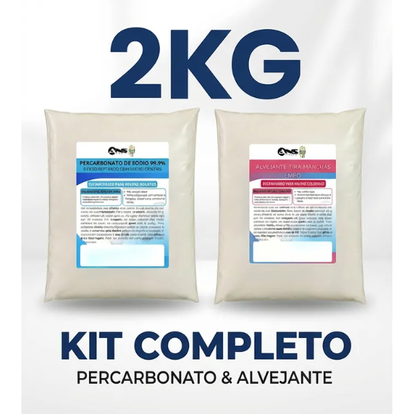 Kit 2kg Tira Manchas Poderoso — Alvejante 1kg + Percarbonato de Sódio 1kg | Remove Manchas Difíceis e Amareladas | Sem C em Oferta na Shopee