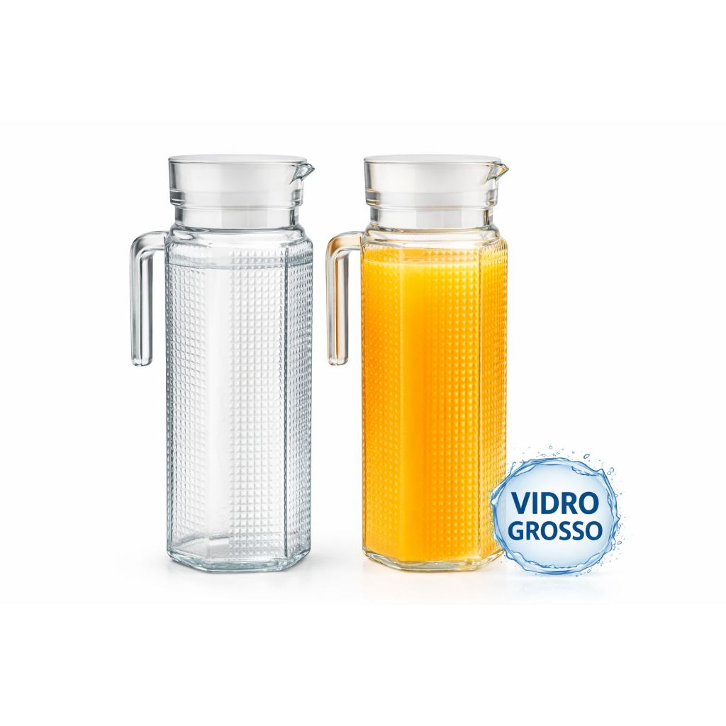 Kit 2 Garrafas de Vidro 1,1 Litro | Vidro Grosso Resistente com Tampa | Jarra para Suco e Água