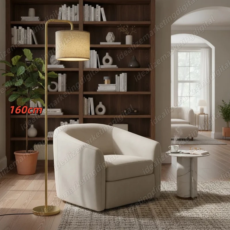 Luminária de Chão Abajur de Leitura 1,60m Dourada Bivolt 110/220v — foto 9