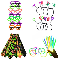 Kit Balada Festa Neon 130 peças 100 Pulseiras, 10 Óculos, 10 Tiaras, 10 Gravatas - Adereço Casamento Decoração divertido