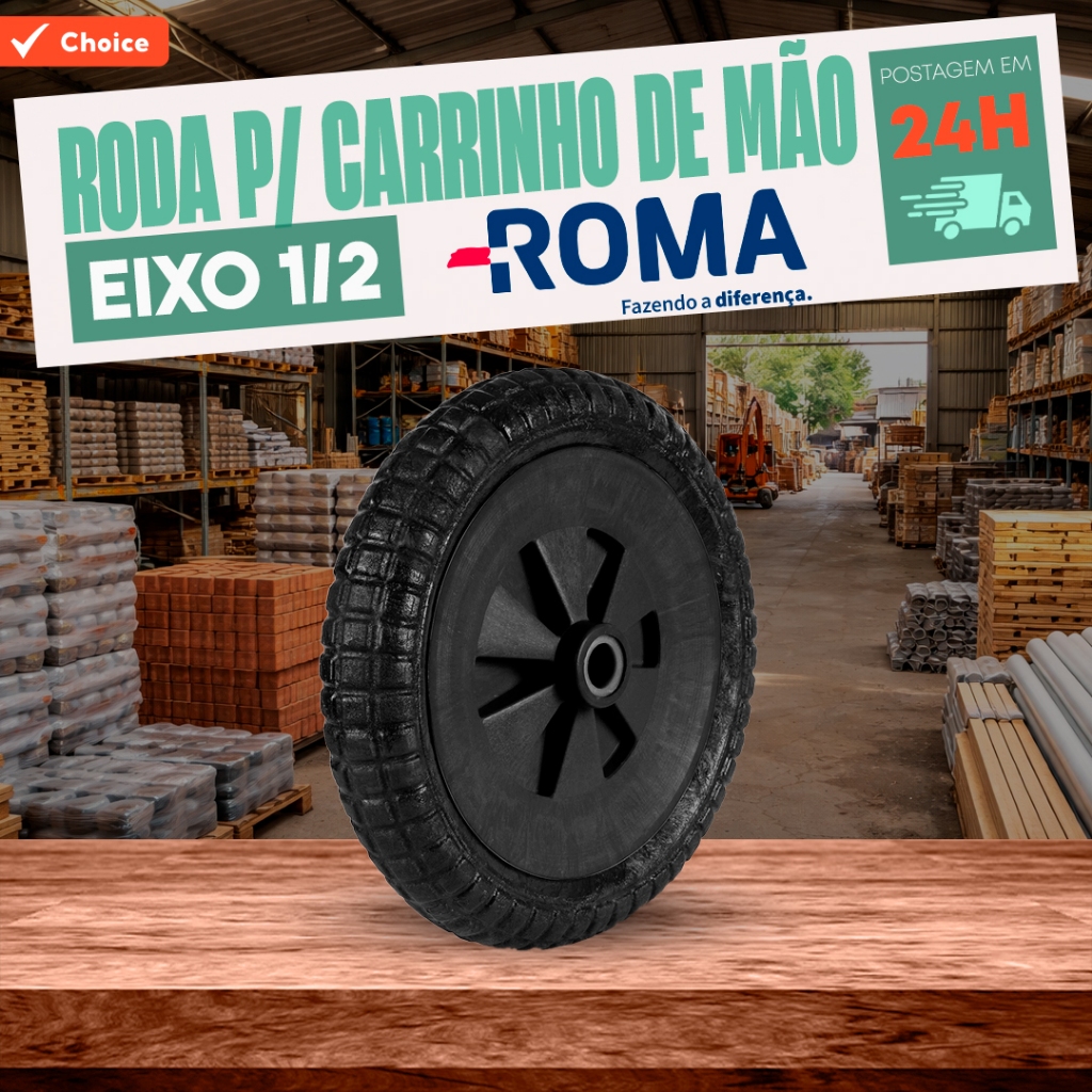 Pneu Roda para Carrinho de Mão Maciço 1/2 ROMA 7035 0 PVC Expandido