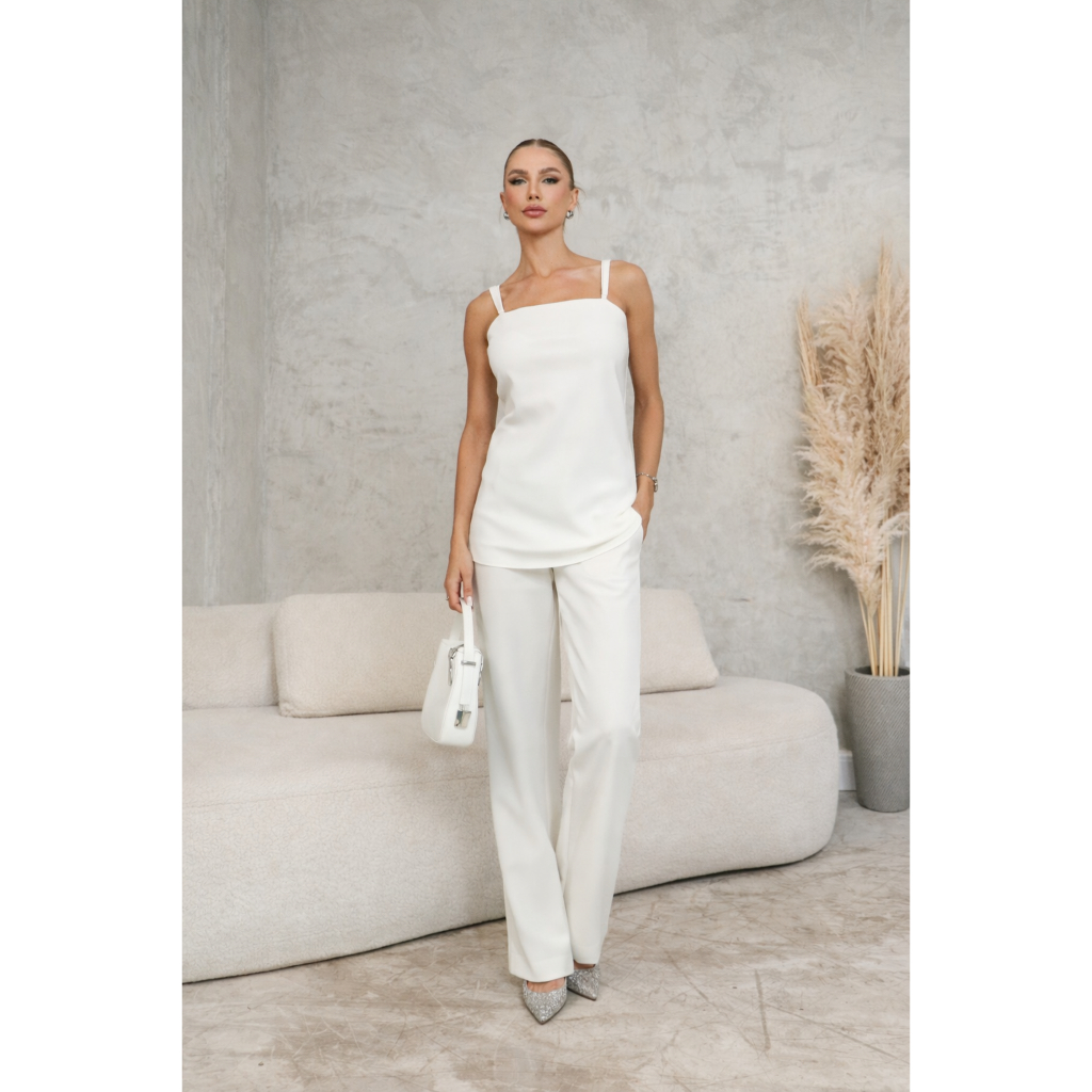 Conjunto Feminino Calça Pantalona Alfaiatária Assimétrico