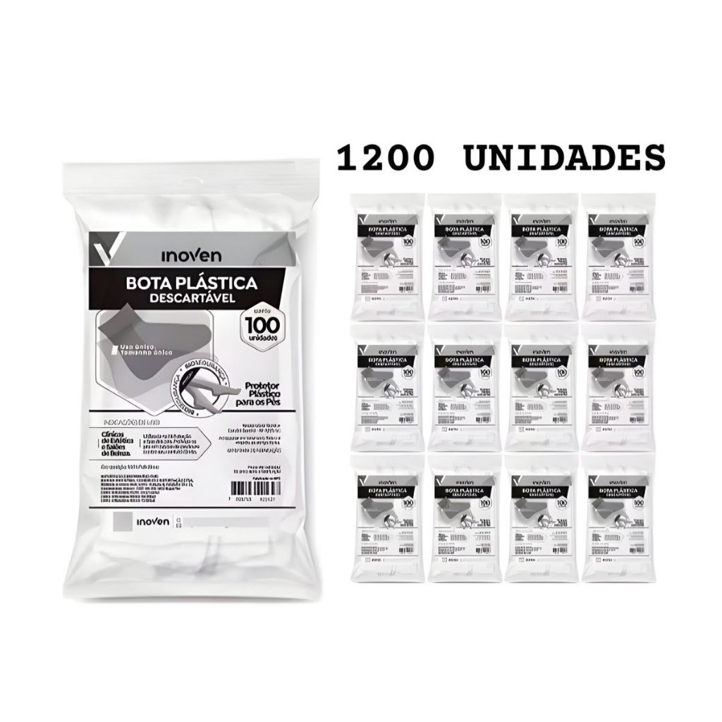 Bota Plástica Kit 12 Pac / 1200 Unidades Descartável Pro pé