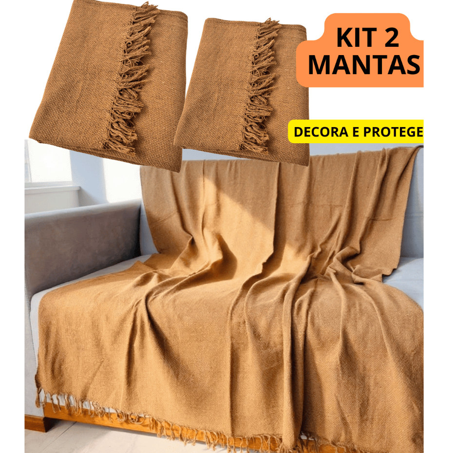 Kit 2 Mantas Para Sofá 2.10 comprimento x 1.20 largura Novas Cores Costura Reforçada 100% Algodão Decorativa