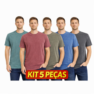 Kit 5 Camisetas Masculinas 100% Algodão Estonadas Lisa em Oferta na Shopee