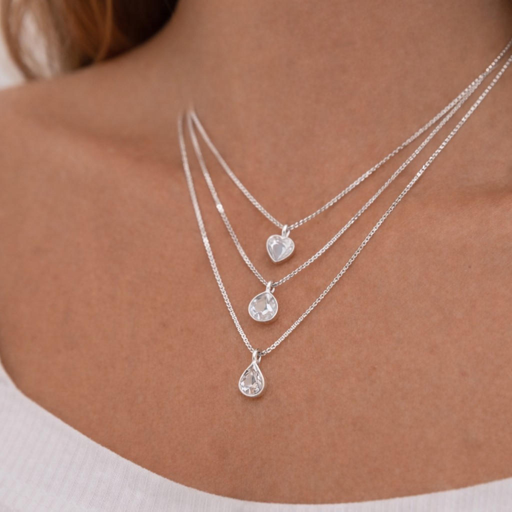 Colar Prata 925 Ponto de Luz Coração Gota Redondo em Oferta na Shopee