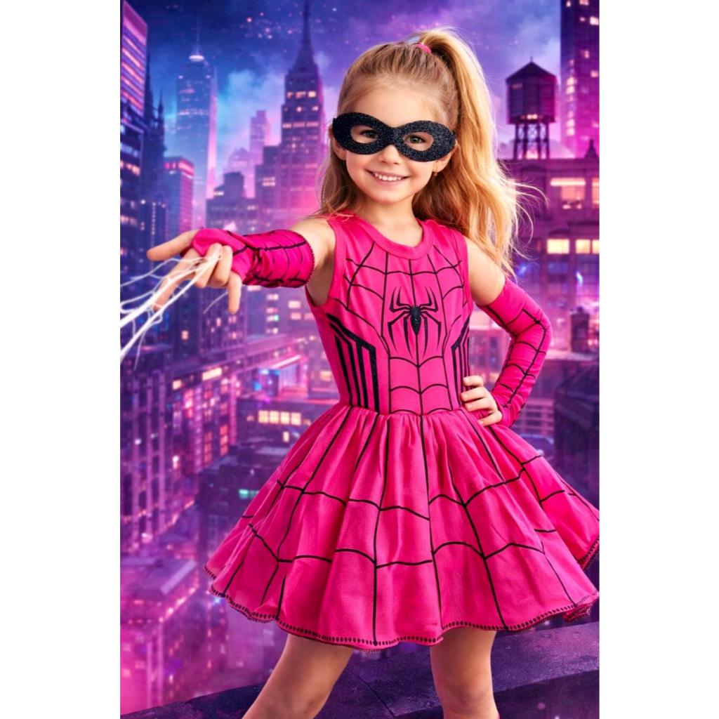 Fantasia Infantil Menina Aranha Rosa Fashion Completa