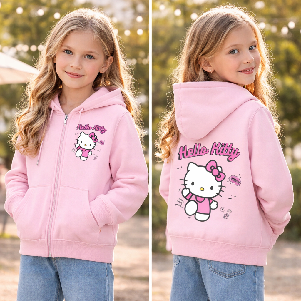 Moletom Blusa Infantil Hello Kitty Ziper Capuz Bolso Menina Preto Rosa Canguru Personalizado em Oferta na Shopee