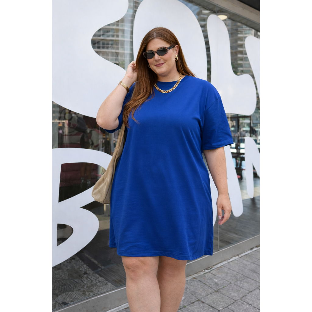 Vestido Plus Size Moda Gringa Tamanho Grande Oversized Feminino Marrom T-shirt Algodao