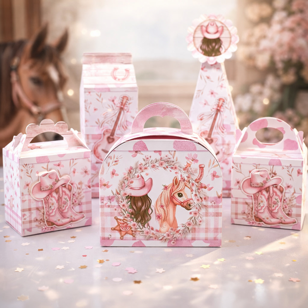 Caixinhas Personalizadas Cowgirl | Fazendinha Rosa | Lembrancinhas - Pronta para Montar