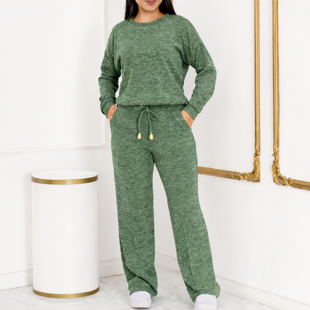 Conjunto Femenino Lanzinha Ribi canelada 2 Peças Blusa e Pantalona