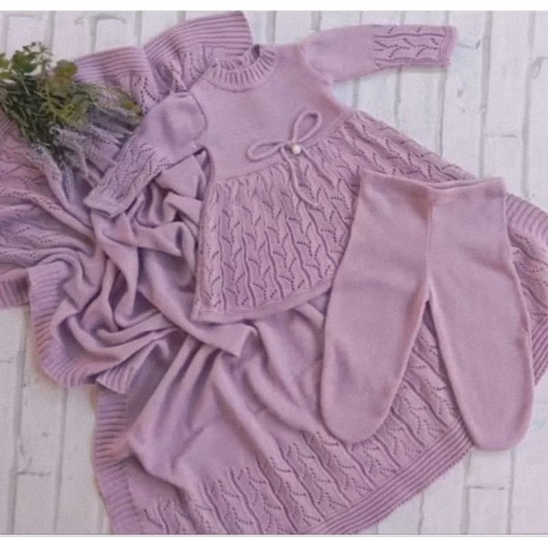 Kit saída maternidade Vestido de Cordão em Laço com Pérola com calça e manta, Recém nascido RN em Oferta na Shopee