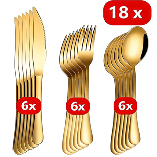 18 Peças Talheres Ouro De Aço Inox Garfo Colher Faca Colher De Mesa em Oferta na Shopee