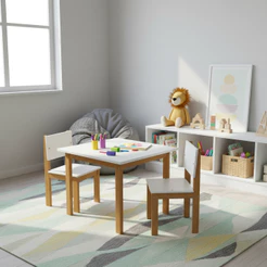 Kit Mesinha 2 Cadeirinhas Infantil Isa De Madeira Maciça Para Crianças Estudo Desenho Brinquedoteca
