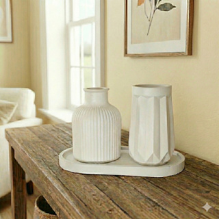Conjunto Vasos Decorativos e Bandeja em Gesso - Para Flores Secas e Difusor de Aromas em Oferta na Shopee
