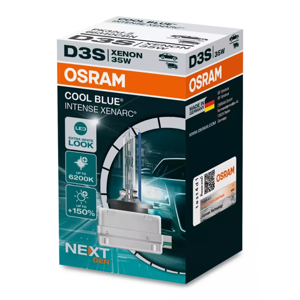 Lâmpada Osram Xênon Cool Blue Intense Xenarc 66340 CBN D3S 35W 6200k Super Branca 150% + Luz P/ Carro Caminhão Next Gen