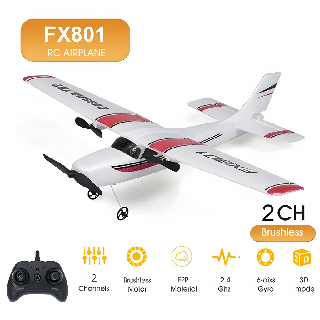 Avião Controle Remoto Cessna 182 FX-801 Aeromodelo EPP Resistente Bateria 25min Pronta Entrega