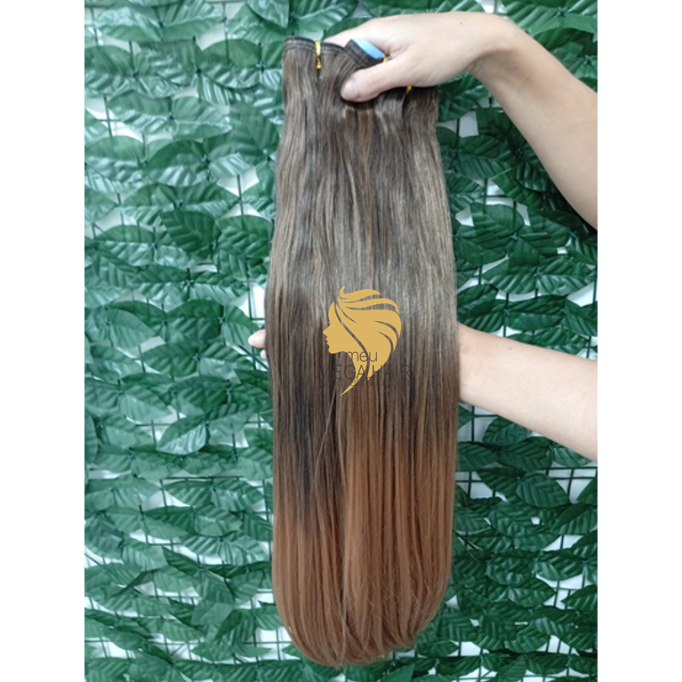 Aplique de Cabelo na Fita Adesiva Mega Hair Natural Fibra Russa Liso Californiana 70cm Premium