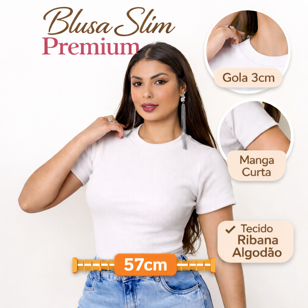 Blusa Slim Feminina Ribana Canelada Premium Algodão  Manga Curta | Gola Redonda | Veste M até GG em Oferta na Shopee