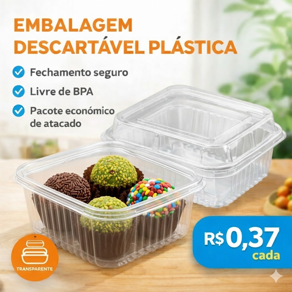 50~200~300 Unidades de Embalagem Quadrada Para Doces Brigadeiro Bolo de Colher e Sobremesa 4 Doces /PET Transparente