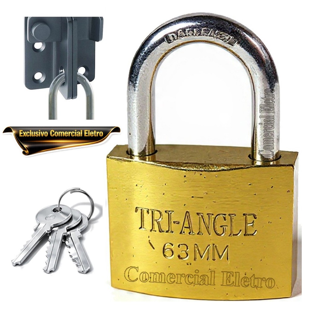 Cadeado TrianGle Original 63mm C/ 3 Chaves Robusto Segurança Máxima Antifurto Proteção