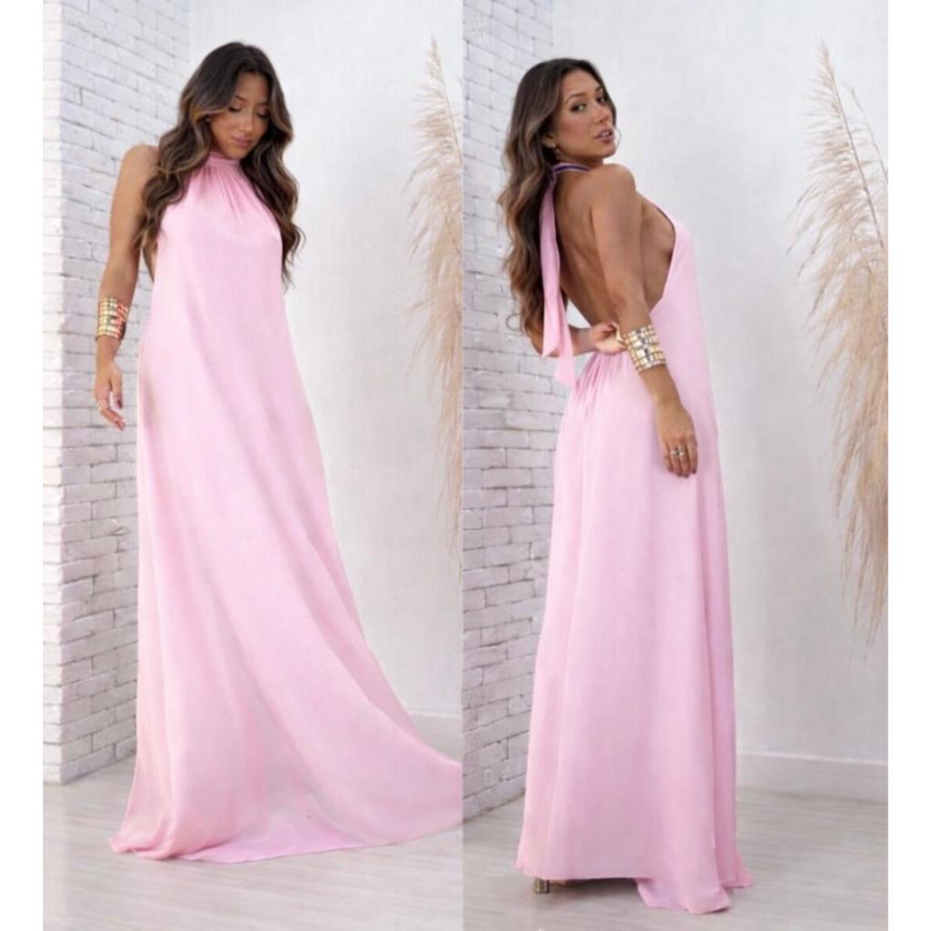 Vestido Longo Gola Alta Costa Nua Frente Única Festa Formatura Casamento Madrinha em Oferta na Shopee