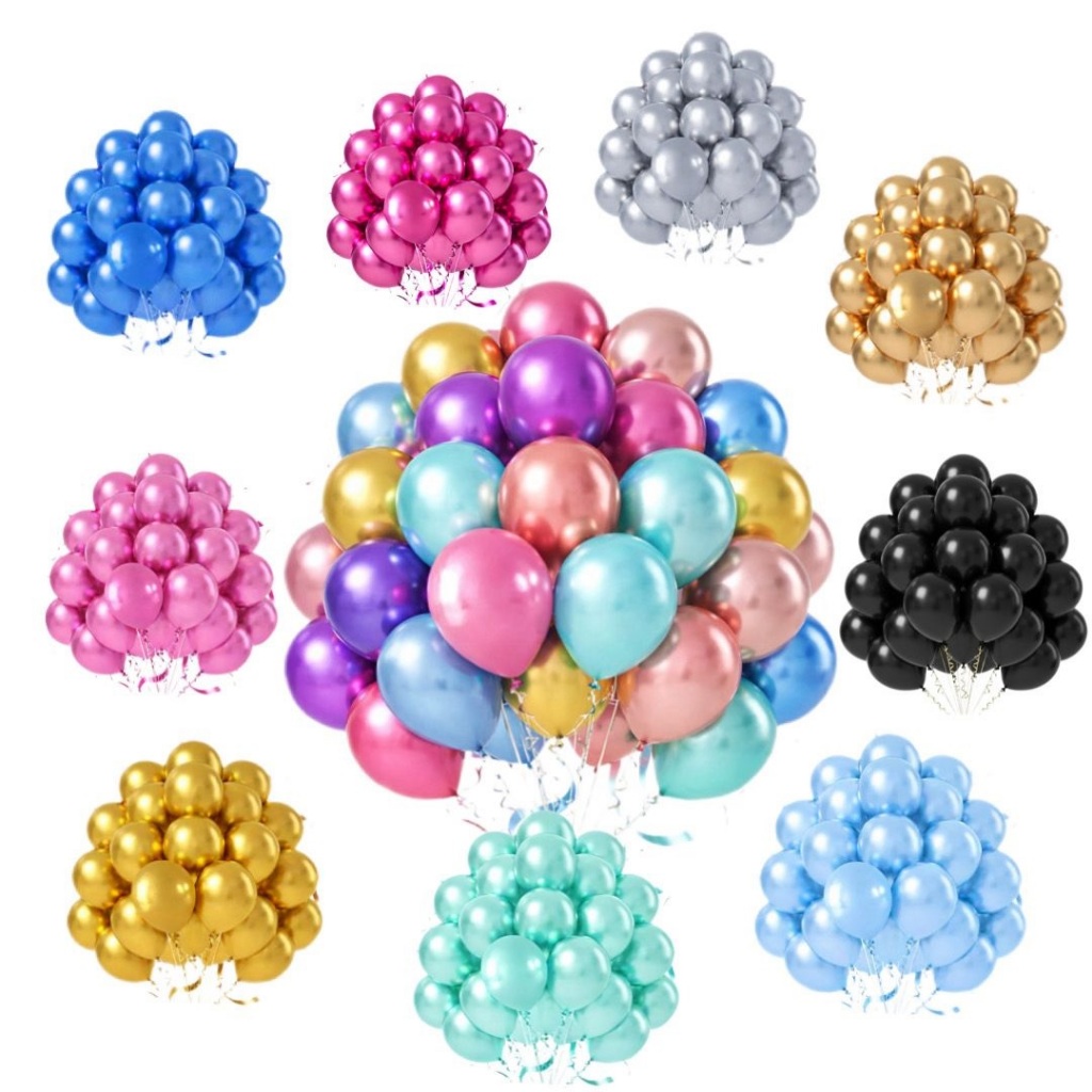 Kit 50 Balão Bexiga Nº10 Metalizada Decoração De Festa Metalizada Aniversário Casamento Evento Painel em Oferta na Shopee