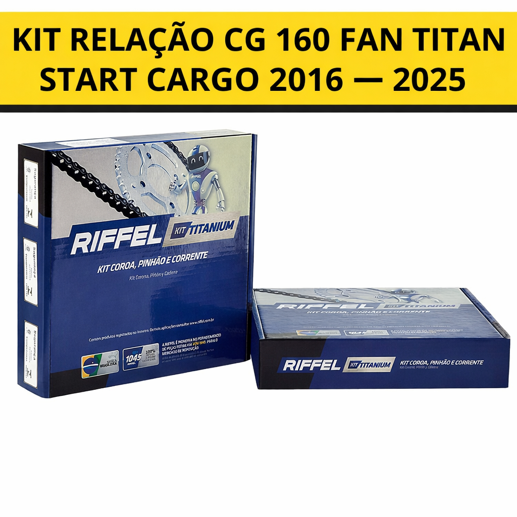 Kit Relação Transmissão Moto Riffel Original Cg 160 Fan Titan Start Cargo 2016 a 2025 em Oferta na Shopee