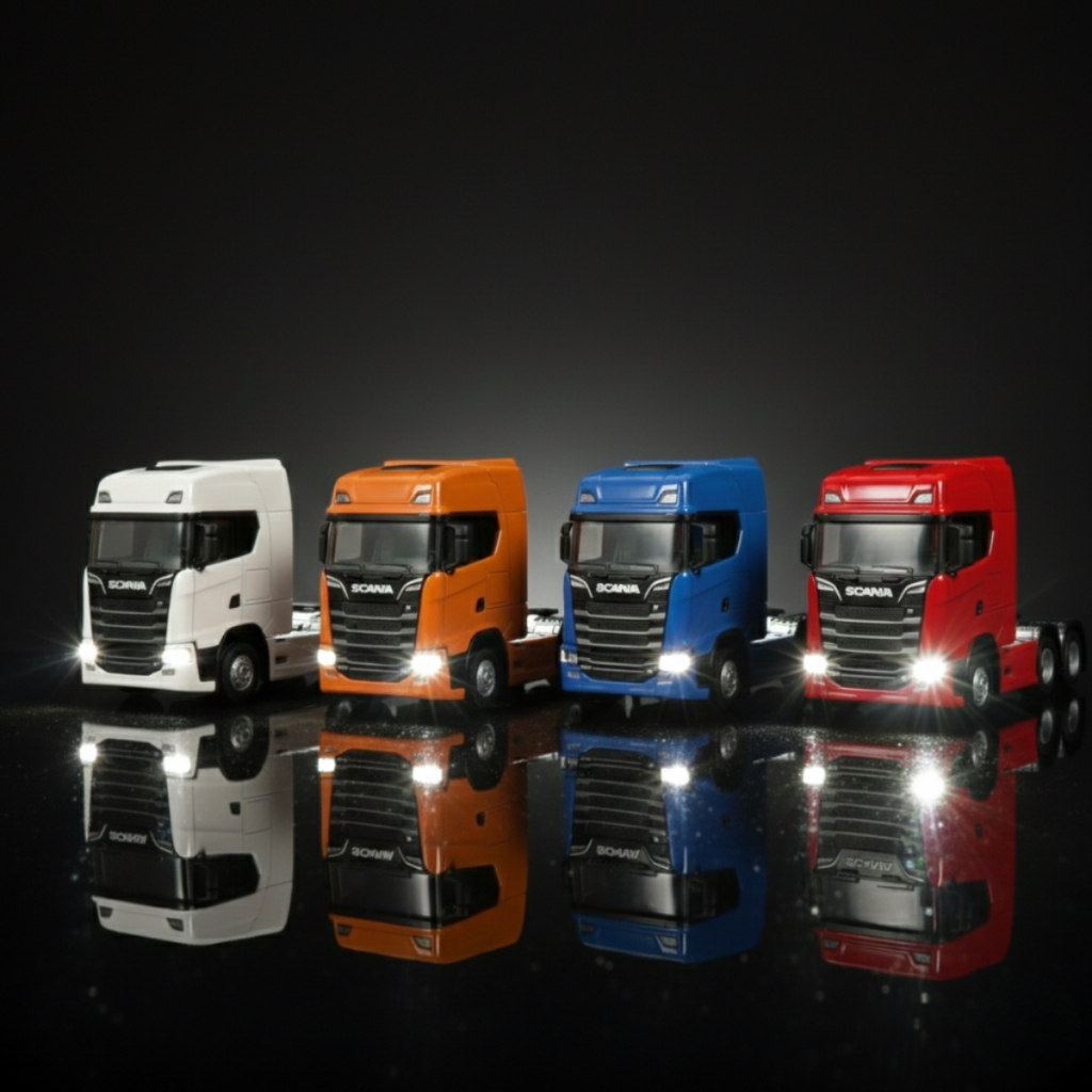 Kit Scania 6 Rodas Metal Miniatura Super Realista Com Luzes e Som