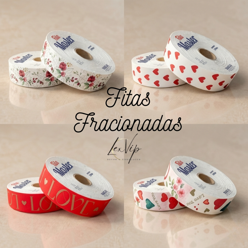 FITA DECORADA PARA LAÇOS VARIAS CORES FRACIONADA -32MM 10mts EMBALAGENS PRESENTES MÃES NAMORADO AMOR