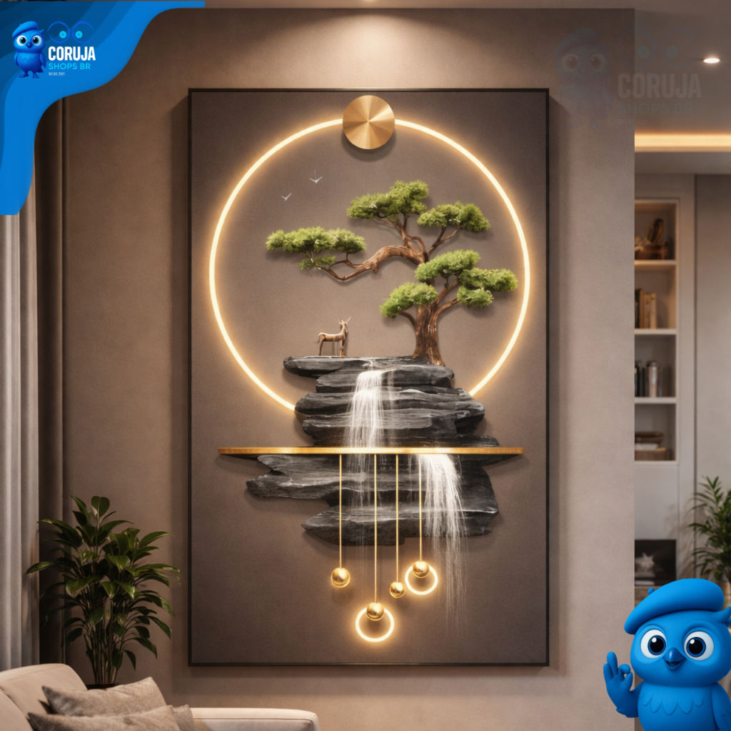 Quadro Decorativo Cachoeira Árvore Bonsai Moderno Luxo Sala Quarto Parede Edição Especial Exclusiva