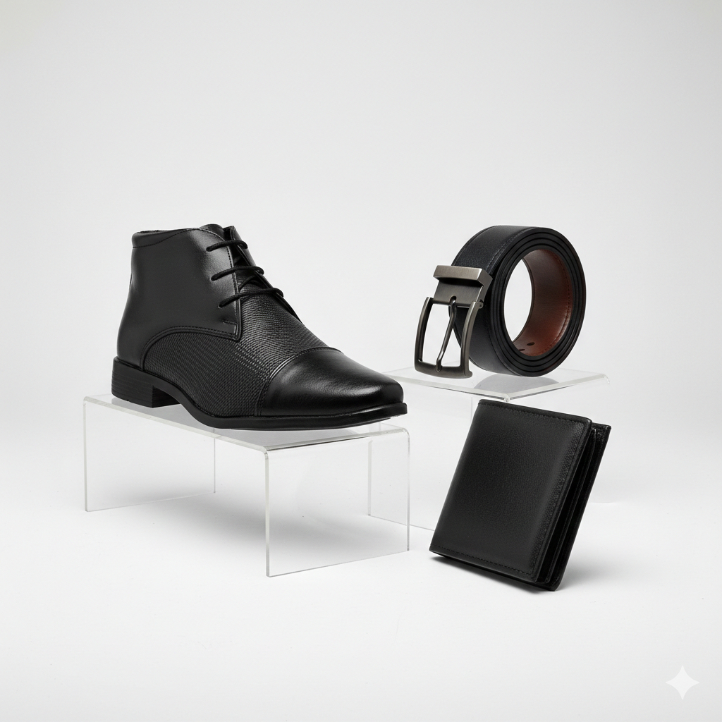 Kit Bota Masculina Chukka Cinto Carteira Social Marrom Preto Confortável Couro Chelsea Casual Coturno