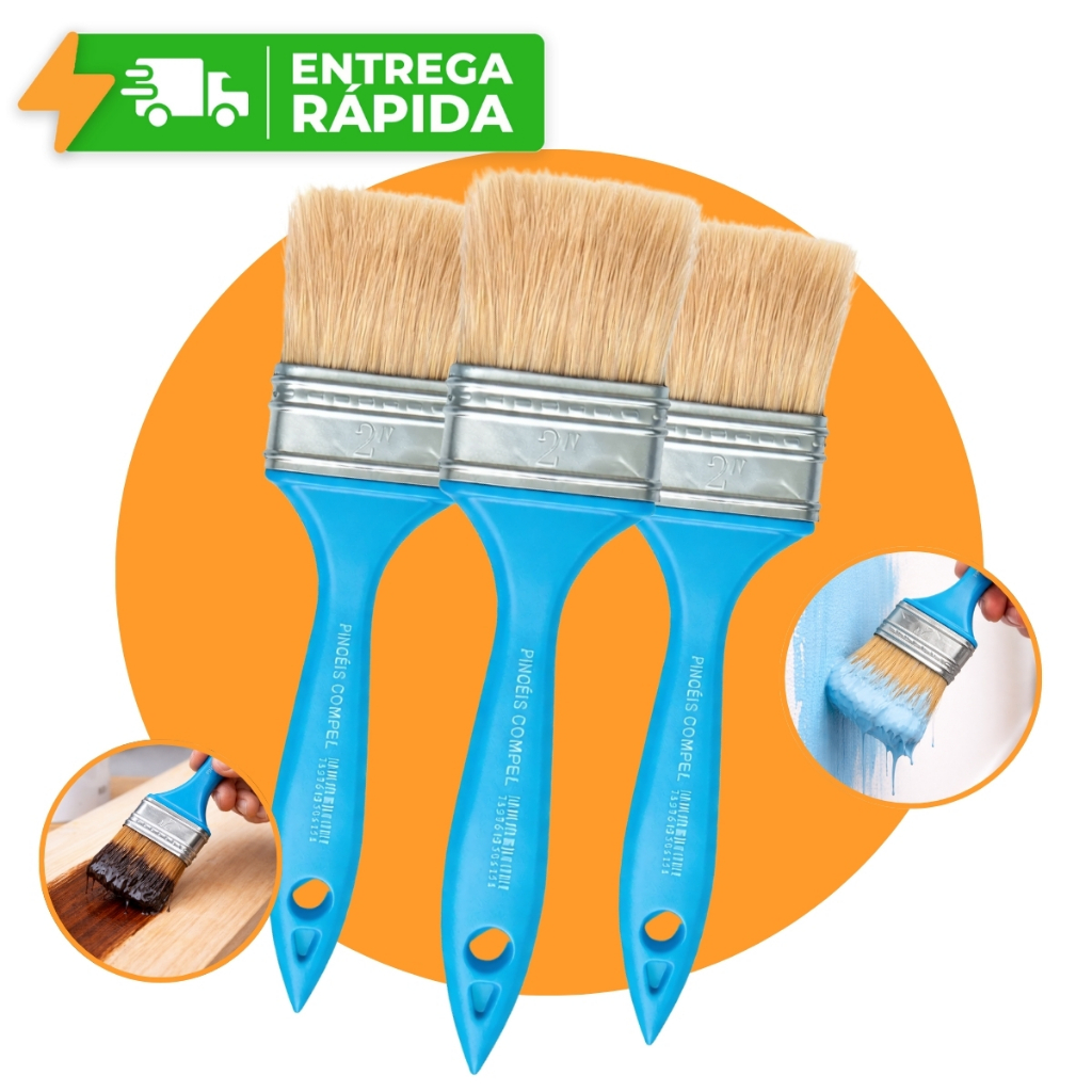 Trincha 2" 50mm Compel Pincel Pintura Cerdas Brancas Sintética Construção Verniz Acrílica Esmalte