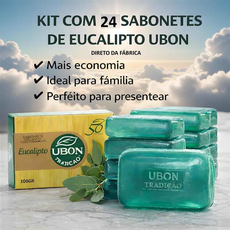 24 Sabonetes Em Barra Eucalipto glicerinado Natural Ubon Suavidade Apos O Banho com oleos essencias