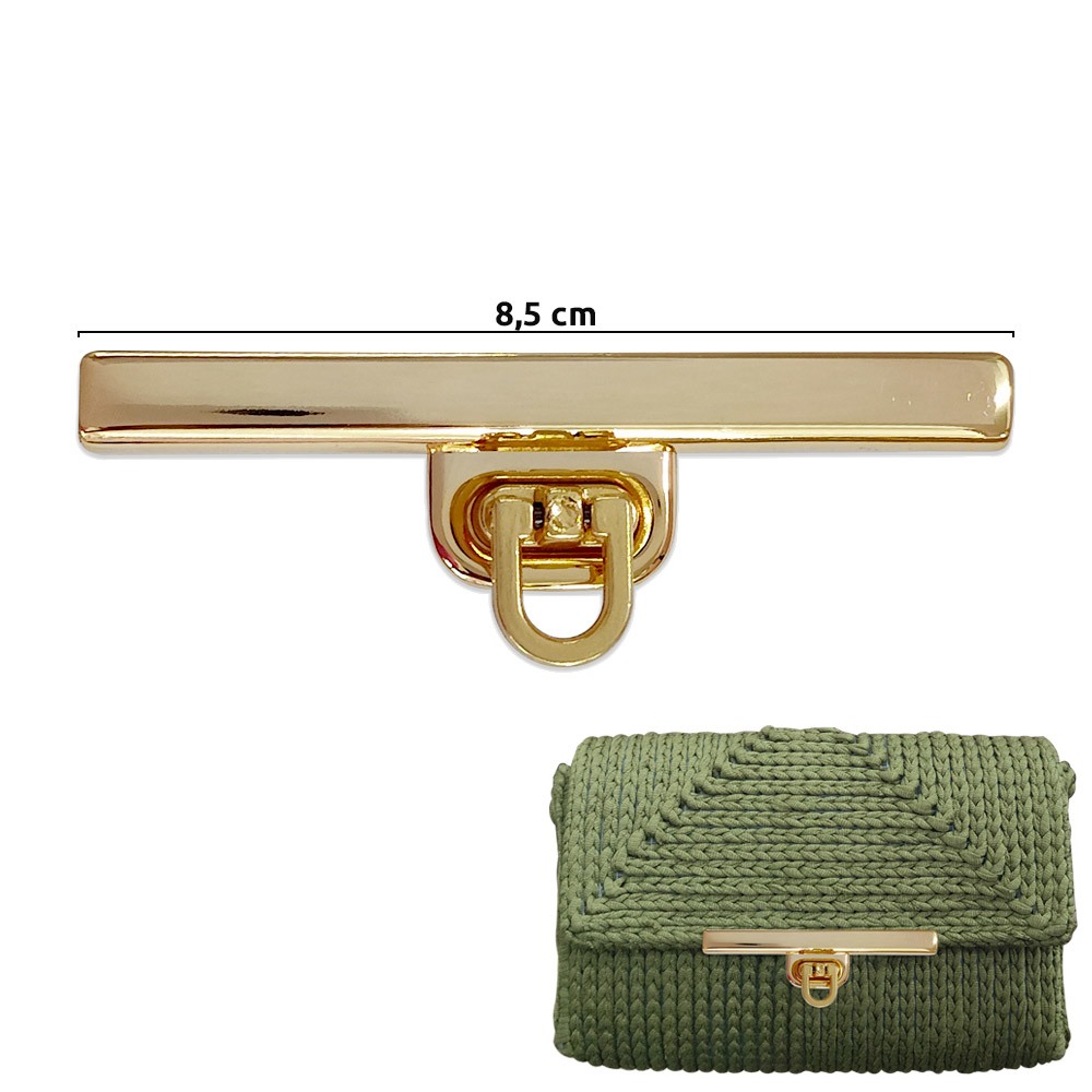 Fecho para bolsa com torniquete e trava cor ouro 8,5cm E-829 com1 unidade
