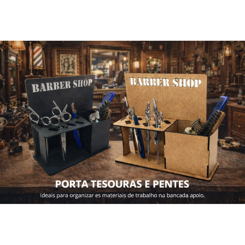 Porta Tesouras Porta Pentes Navalhetes Escovas Barbearia Preto Cru Bancada em Oferta na Shopee