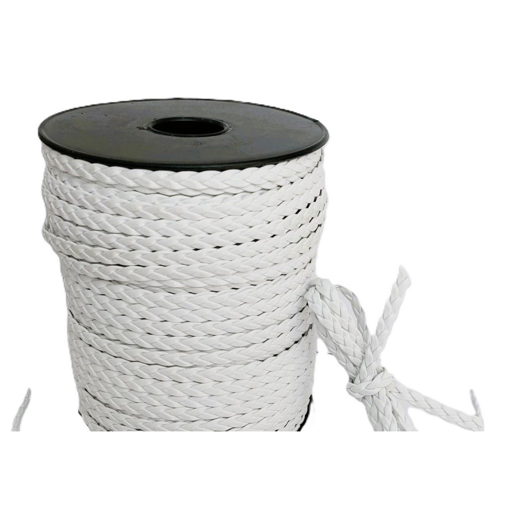 Cordão Chato Couro Ecológico Trançado 8mm X 1 Metro, cor Branco, várias utilidades