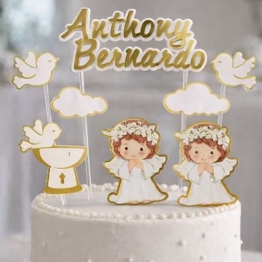 Topo Topper de Bolo 3D Personalizado Primeira Comunhão – Batizado Aniversário Mesversario Festa Parabéns Menino Menina