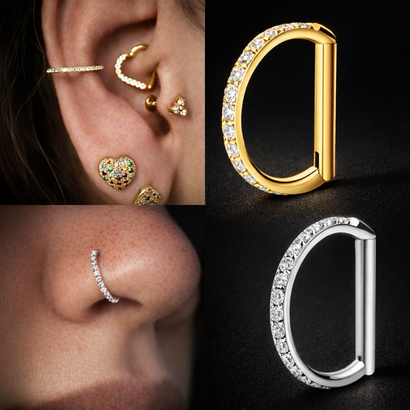 Piercing Argola Titânio Click Zircônia Segmento Hélix Conch Nariz Antialérgico em Oferta na Shopee