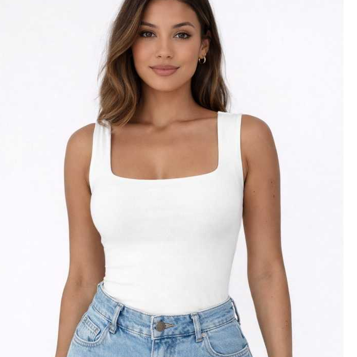 Blusa Regata Feminina Decote Quadrado Alça Larga  Suplex Premium Tendencia Verão Moda Blogueira
