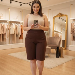 Bermuda Plus Size Em Malha Crepe Com Elástico Na Cintura E Bolsos Laterais G1 G2 - Não Fica Transparente em Oferta na Shopee
