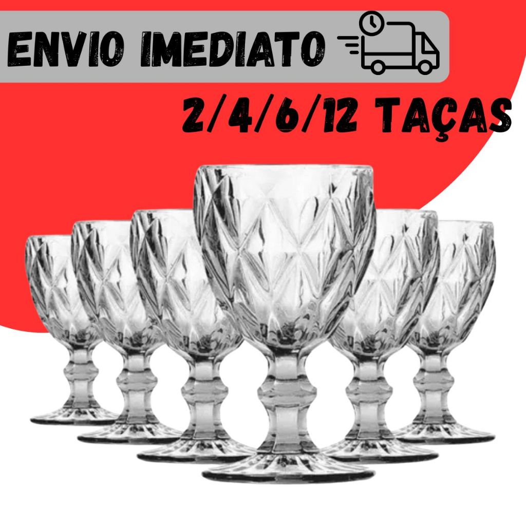 Jogo de 2/4/6/12 Taças de Vidro Luxo Diamond Premium 340ML Transparente Vinho Suco em Oferta na Shopee